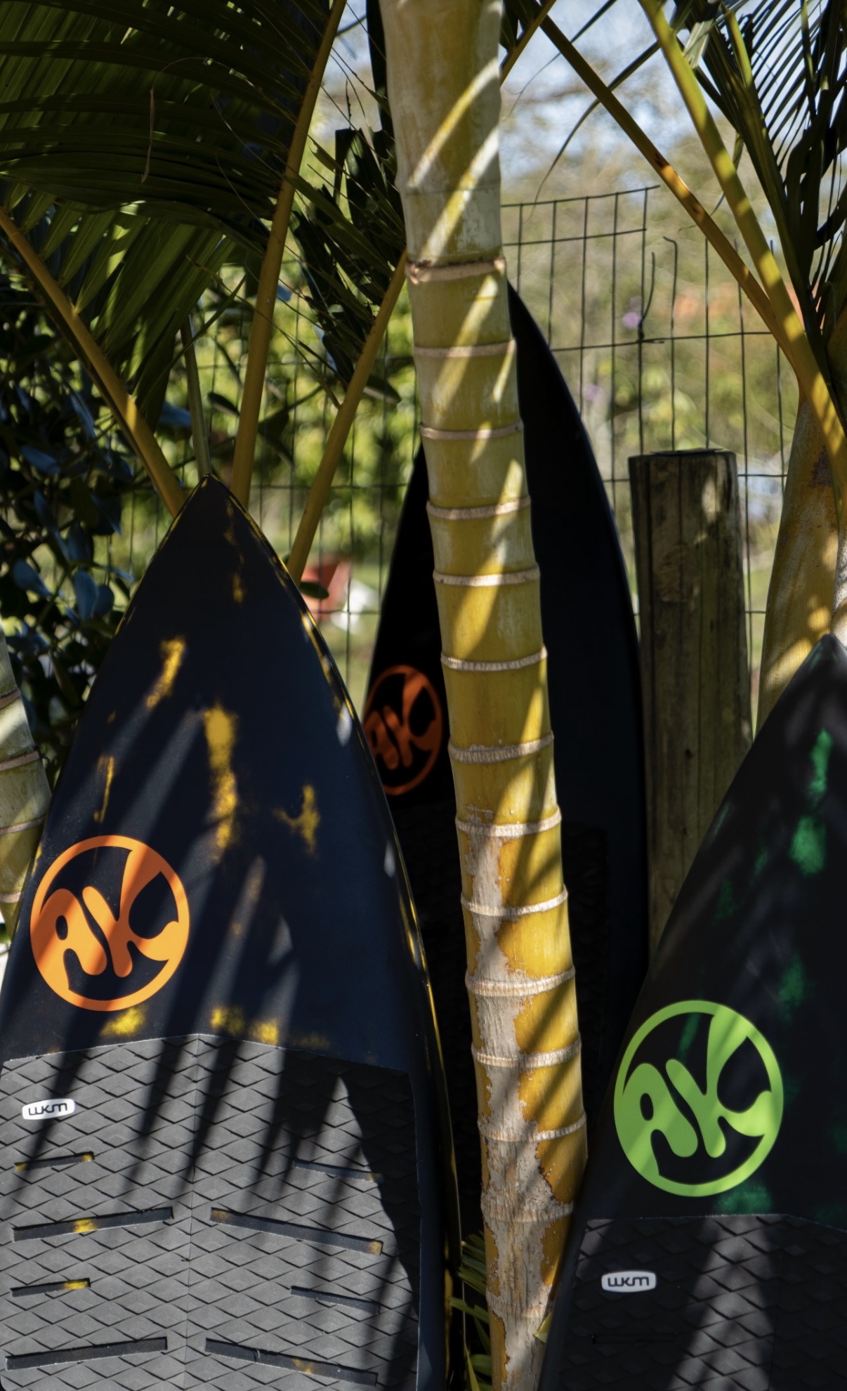 Kitesurf boards in tropical setting